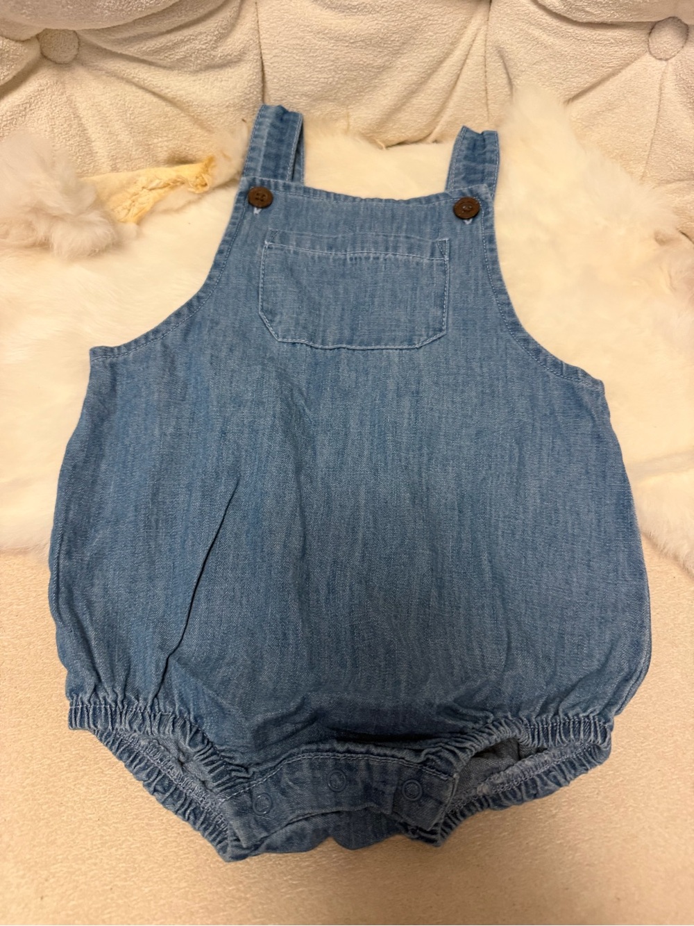 Light Blue Denim Baby Romper with Pocket - Unbranded